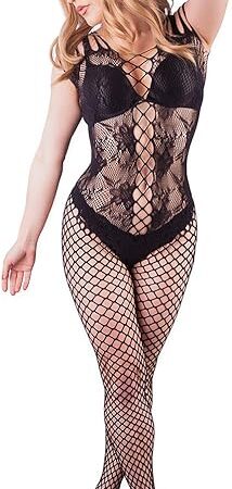 Kix`ies Fishnet Body Stockings 4001-R Thigh High Stockings with No-Slip Grip Stay Ups Thigh Bands