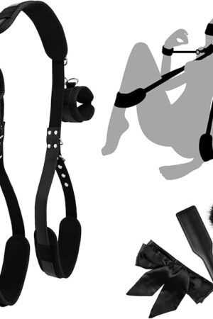 BDSM Bondage Restraints Kit, 4 Pcs Couples Sex Toys with Adjustable Leather Thigh Sling, Paddle, Blindfold and Tickler, Bondage Gear & Accessories Adult Sex Toy Straps Slave Beginner Bed SM Game Toys