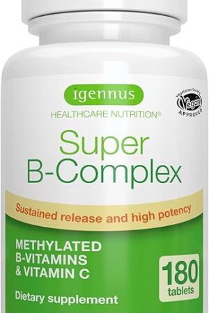 Igennus Super B-Complex Methylated B-Vitamins, MTHFR Supplement with Methylfolate & B12 Methylcobalamin, High Bioavailability & Potency, Vegan, Lab Verified, 180 Small Tablets
