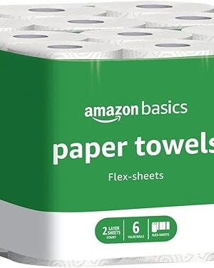 Amazon Basics 2-Ply Flex-Sheets Paper Towels, 12 Basics Rolls = 32 Regular Rolls, Everyday Value with 150 Sheets per Roll