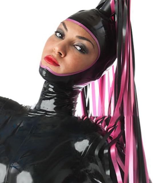Black Latex Hood Masks Natural Rubber Head Cover with Ponytail Wig with Back Zipper for Halloween Fetish BDSM