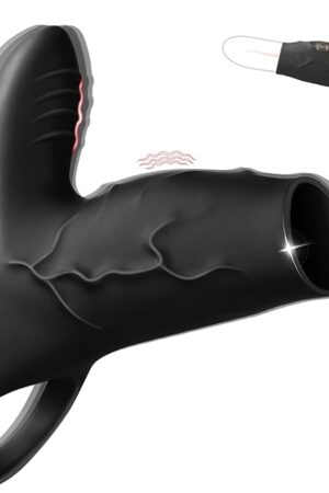 Vibrating Penis Sleeve Cock Ring with Clitoral Stimulator, Penis Ring Vibrator Extender with 10 Speeds for G Spot Stimulation, Girth Enhancer Sleeve Couples Adult Sex Toys for Men Women Pleasure