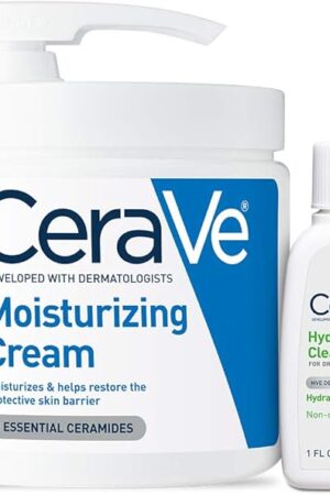 CeraVe Moisturizing Cream & Hydrating Facial Cleanser Skin Care Set, Combo Pack For Dry Skin Relief, Travel Essentials, 1oz Cleanser + 16oz Cream With Pump