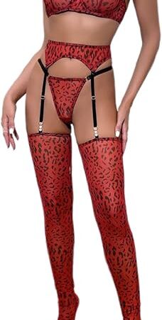 Fun Lingerie Sexy Women's Mesh Leopard Print With Socks Lingerie Fun Set