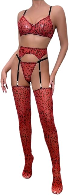 Fun Lingerie Sexy Women's Mesh Leopard Print With Socks Lingerie Fun Set