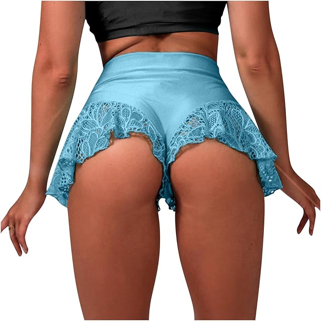Booty Shorts for Women Sexy Slutty High Waisted Lace Hem Scrunch Butt Workout Yoga Dance Shorts Naughty Lingerie