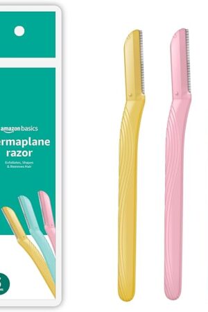 Amazon Basics Women's Multipurpose Exfoliating Dermaplaning Tool, Eyebrow Razor, and Facial Razor, Includes Blade Cover, Multicolor, 3 Count