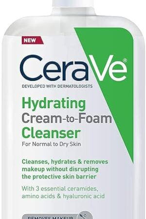 CeraVe Hydrating Cream To Foam Cleanser, Makeup Remover Face Wash For Dry Skin, Foaming Facial Cleanser With Hyaluronic Acid, Normal To Dry Skin, Fragrance Free & Non Comedogenic, 19 Fluid Ounce