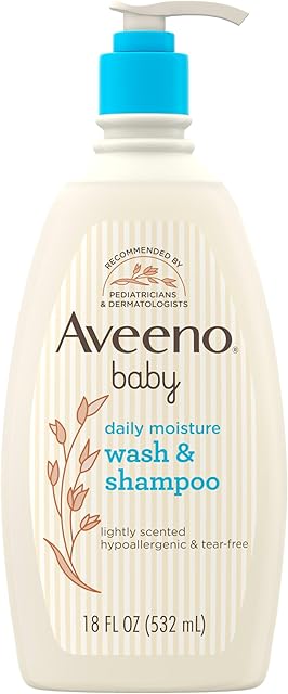Aveeno Baby Daily Moisture Gentle Body Wash & Shampoo with Oat Extract, 2-in-1 Baby Bath Wash & Hair Shampoo, Tear- & Paraben-Free for Hair & Sensitive Skin, Lightly Scented, 18 fl oz