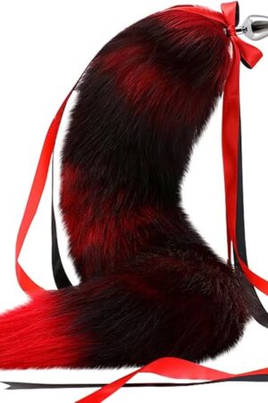 Butt Plug Fox Tail Female Erotic Sex Toys Removable Artificial Handmade Dyed Black and red Couple Toys Stainless steels Anus Flirting Foxtail SM Toning-50CM Tail||2.2CM Anal Plugs