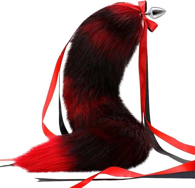 Butt Plug Fox Tail Female Erotic Sex Toys Removable Artificial Handmade Dyed Black and red Couple Toys Stainless steels Anus Flirting Foxtail SM Toning-50CM Tail||2.2CM Anal Plugs