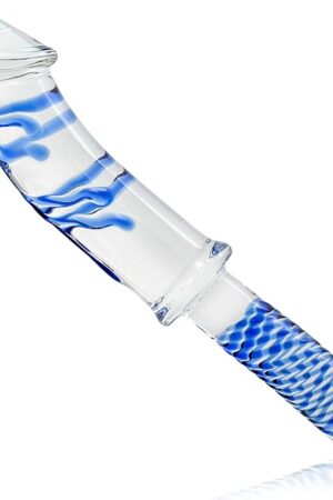 Crystal Anal Plug Butt Glass Dildo Handheld Realistic Dildo with Blue Raised Spiral Texture