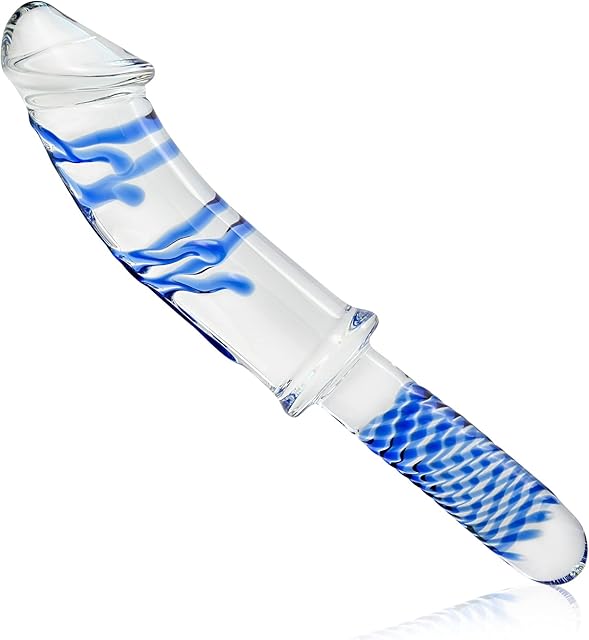 Crystal Anal Plug Butt Glass Dildo Handheld Realistic Dildo with Blue Raised Spiral Texture