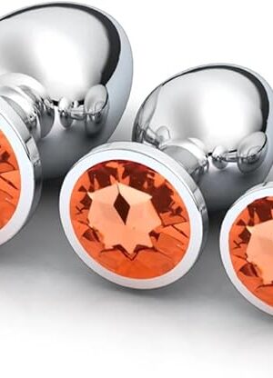 1pc 3 Size Anal Plug Round Stainless Steel Crystal Buttplug Removable Butt Plug Stimulator Anal Sex Toys Prostate Massager Dildo(1PC Orange,3.5cm)