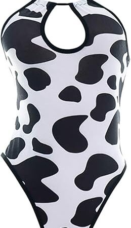 Women Sexy Cow Print One Piece Swimsuit Bikini Set Halter Neck Beach Bathing Suit Swimwear Romper Nightgown