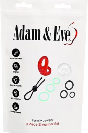 Adam & Eve Family Jewels 9 Piece Penis Ring Set, Adjustable Silicone Rings, Dual Support Ring for Balls & Shaft, Exxxtra Thick Enhancer, Glow in The Dark Rings, Boost Performance & Stimulation
