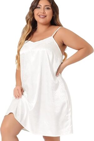 Women's Plus Size Satin Lace Lingerie Pajamas Sleeveless Sexy Nightgowns Sleepwear Cami Dress