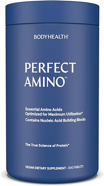 BodyHealth PerfectAmino (300 Tablets) Essential Amino Acid Supplement with BCAA and EAA, Muscle Recovery, Boost Energy & Stamina, 99% Utilization, Vegan Branched Chain Protein Pre/Post Workout