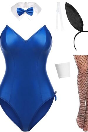 Women Bunny Costume Lingerie Sets for Women Sexy Halloween One Piece Bodysuit Stockings Set7-Piece Set