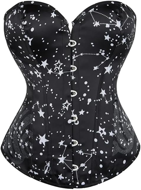 Fashion Overbust Corsets Bustiers Simple Elegant Star Moon Print Sexy Women Gothic Gorsets Plus Size Corselet