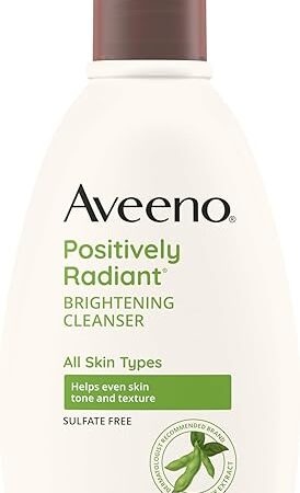 Aveeno Positively Radiant Brightening Facial Cleanser for Sensitive Skin, Targets Dull Skin, Moisture Rich Soy Extract, Non-Comedogenic, Oil- & Soap-Free, Hypoallergenic, 11 Fl Oz