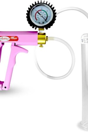 LeLuv Penis Pump Maxi Pink Nylon Handle + Protected Gauge and Clear Hose - 9 inch Length x 1.75 inch Diameter Cylinder