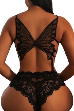 Women's Floral Lace Cutout Lingerie Set Butterfly Shaped Bralette Bra and Panty