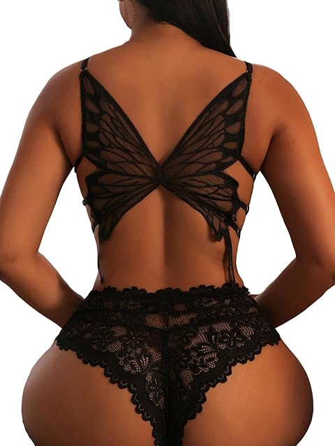 Women's Floral Lace Cutout Lingerie Set Butterfly Shaped Bralette Bra and Panty
