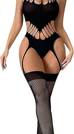 Women Bodystocking Lingerie Sexy Footless Stockings Hollow Out Sleeveless Bodysuit Halterneck One Piece Pantyhose