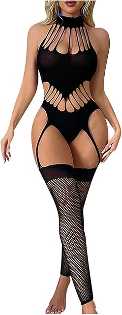 Women Bodystocking Lingerie Sexy Footless Stockings Hollow Out Sleeveless Bodysuit Halterneck One Piece Pantyhose