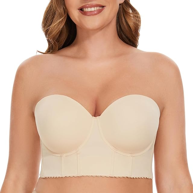 Women Longline Strapless Bra Full Figure Corset Bra Hide Back Fat