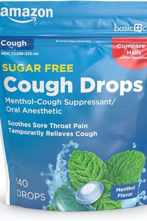 Amazon Basic Care Sugar Free Menthol Cough Drops, 140 count (Previously SoundHealth)