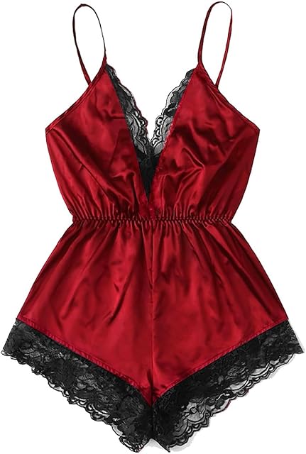 Women's One Pc Sexy Lace Lingerie Set Silk V-Neck Pajamas Sleep Lounge Sex Stuff for Couples for Sex Play