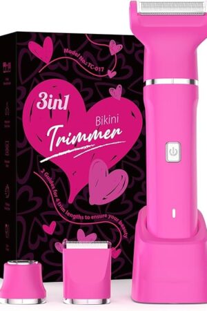 Electric Razors for Women - IPX7 Waterproof Pubic Hair Remover for Shower & Travel, 3-in-1 Bikini Trimmer with Body/Round/Curved Heads, Hypoallergenic Foil & Ceramic Blades, Self-Care Gifts for Her