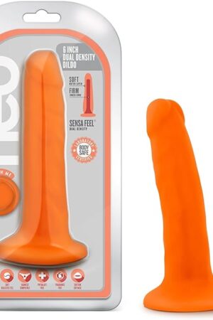 Blush Neo 6" Slim Realistic Dildo, Dual Density Soft Sensa Feel Penis - Suction Cup, Harness Compatible Anal, Vaginal, Pegging Play Lifelike Cock, Adult Sex Toy for Women, Men, Couples - (Neon Orange)
