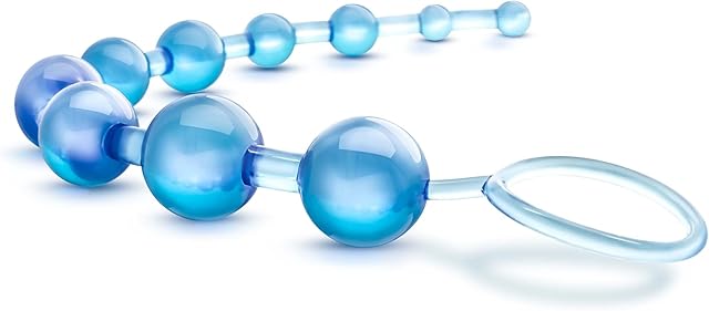 Basic Beads - 12 Inch Non Porous Body Safe Anal Beads - Graduated Anal Chain Beads Up to 1" Maximum Width - Beginners Anal Play Toys for Men Women Couples - Clear Blue