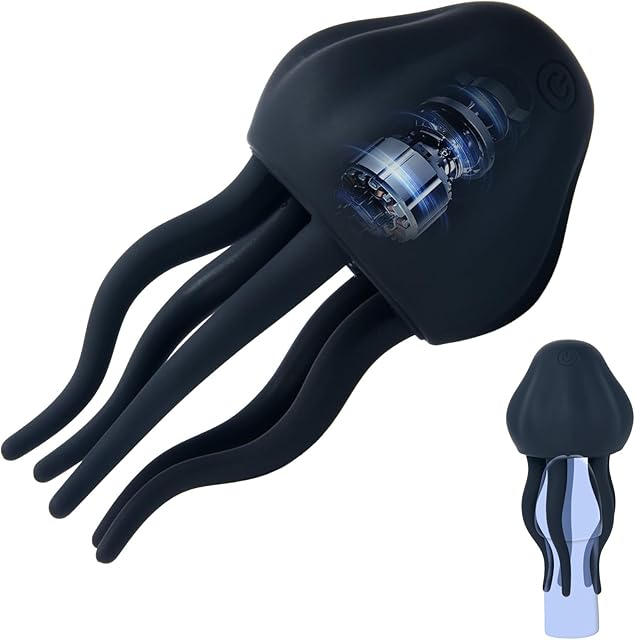 Jellyfish Cock Training Device, Male Penis Vibrator Masturbator with 10 Vibrating Modes 360 Wrapping Tentacle, Soft Liquid Silicone Male Stroker for Glans Training Prolong Ejaculation