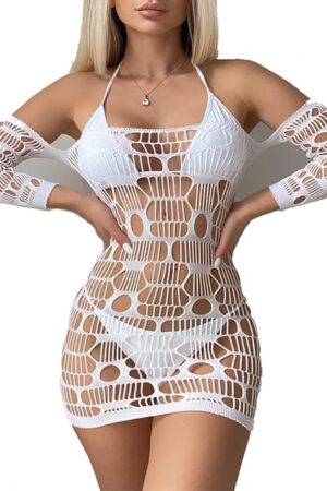 Hollow Out Crochet Bodycon Cover Up Swimsuit Mini Dress Sexy Lingerie Off Shoulder Beach Swimwear