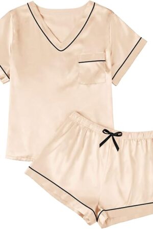 Womens Silk Satin Pajama Set 2025 Short Sleeve Pjs Loungewear 2 Piece Sleepwear Matching Lounge Outfit