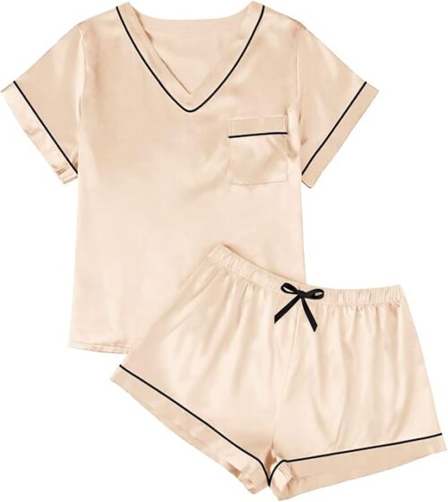 Womens Silk Satin Pajama Set 2025 Short Sleeve Pjs Loungewear 2 Piece Sleepwear Matching Lounge Outfit