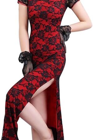 Women's Floral Lace Cheongsam Maxi Dress Sexy Long Split Chinese Qipao Slim Evening Party Dress