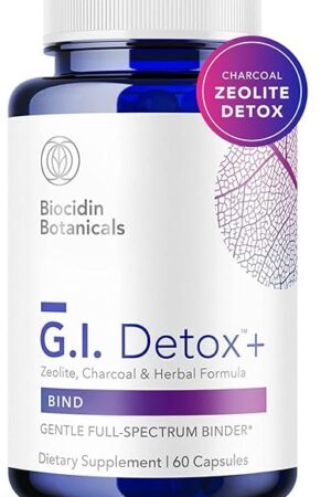 Biocidin GI Detox+ Activated Charcoal Binder & Zeolite Detox Supplements with Silica - Helps Bind & Clear Toxins - Supports Full Body Cleansing and May Reduce Bloating (60 Capsules)