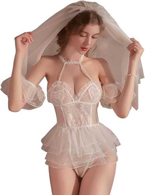 Bridal Lingerie Bride Cosplay Sexy Anime Perspective Lingerie Elegant Lace Skirt and Veil