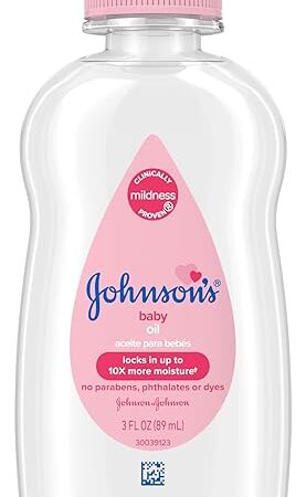 Johnson's Baby Oil, Pure Mineral Oil to Prevent Moisture Loss for Newborn, Kids, and Adults, Gentle and Soothing Baby Massage Oil, Dry Skin Relief, Hypoallergenic, Original Scent, 3 fl. oz