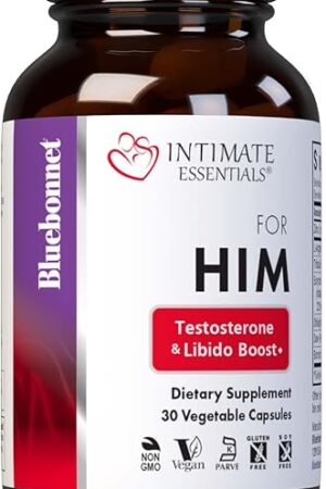 Bluebonnet Nutrition Intimate Essentials for Him, Testosterone & Libido Boost*, on-GMO, Vegan, Kosher Certified, Gluten-Free, Soy-Free, Milk-Free, 30 Vegetable Capsules, 15 Servings