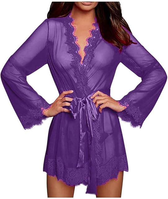 Women Lace Kimono Robe Sexy Mesh Lingerie Set See Through Chemise Nightgown Cover Up Slutty Naughty Boudoir Outfit