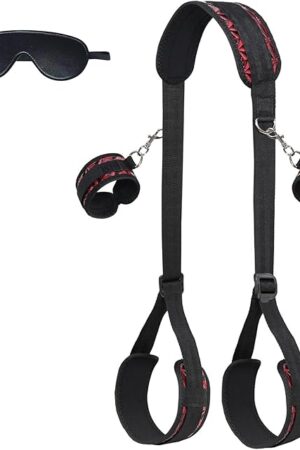 Bondage Restraints BDSM Kit Adult Sex Toys - Bed Restraints Set with BDSM Rope Handcuffs Blindfold, Sex Cuffs Neck to Wrist & Thigh, Adjustable Straps, Bondage Gear & Accessories, BDSM Toy for Couples