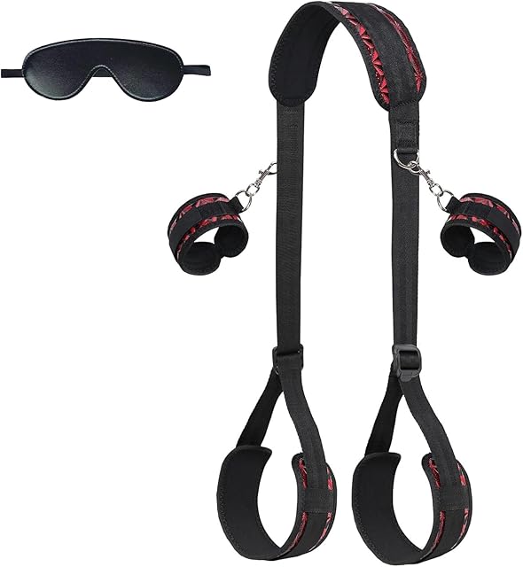 Bondage Restraints BDSM Kit Adult Sex Toys - Bed Restraints Set with BDSM Rope Handcuffs Blindfold, Sex Cuffs Neck to Wrist & Thigh, Adjustable Straps, Bondage Gear & Accessories, BDSM Toy for Couples