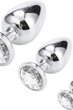 Anal Butt Plug, Greenpinecone Small + Medium + Big Set Fetish Safety Metal Anal Butt Plug Anal Plug Hook with Crystal Diamond Beginner 27mm-33mm-41mm Anal Stimulation Toy for Unisex Masturbation