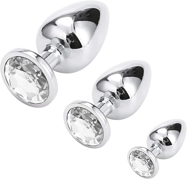 Anal Butt Plug, Greenpinecone Small + Medium + Big Set Fetish Safety Metal Anal Butt Plug Anal Plug Hook with Crystal Diamond Beginner 27mm-33mm-41mm Anal Stimulation Toy for Unisex Masturbation